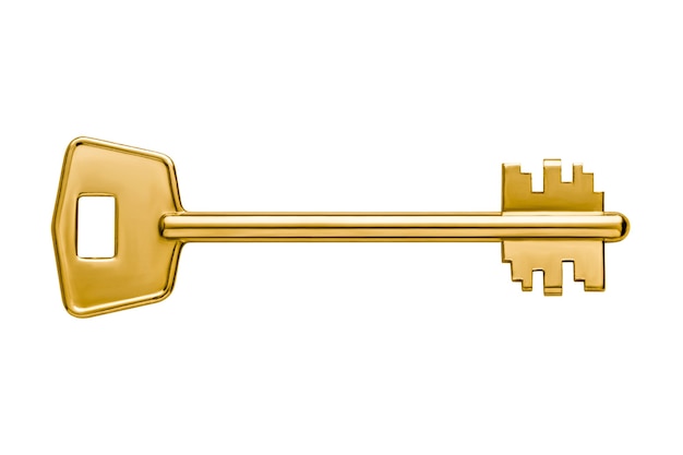 Foto llaves de metal dorado brillante apartamento aislado sobre fondo blanco, llave plana