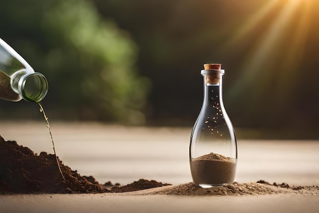 Foto llenar una botella con arena