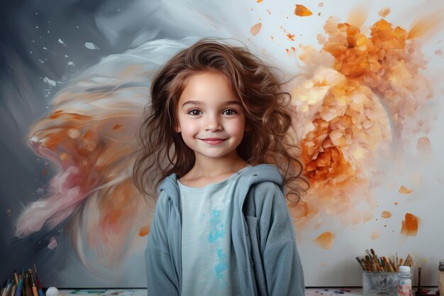 Lleno de pintura sin terminar niña niña pintor afición Generar Ai