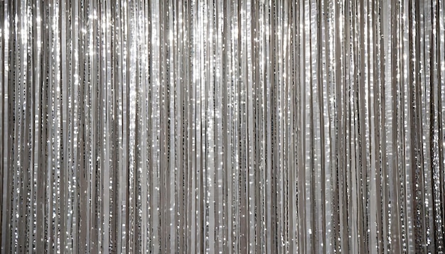 La lluvia brillante de plata como un fondo de cortina con espacio en blanco