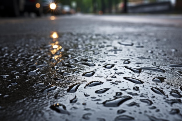 La lluvia cae fuertemente en el camino.