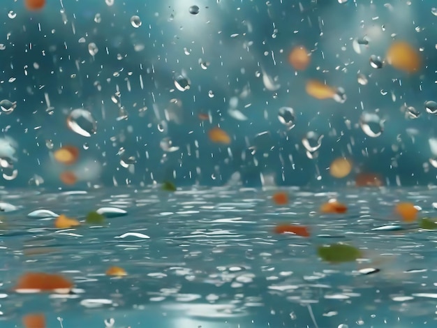 La lluvia cae gotas de agua y las ondas de charco en el fondo transparente gotas de ducha tormenta o d