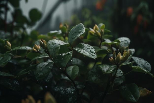 La lluvia cae sobre las plantas Generado por IA