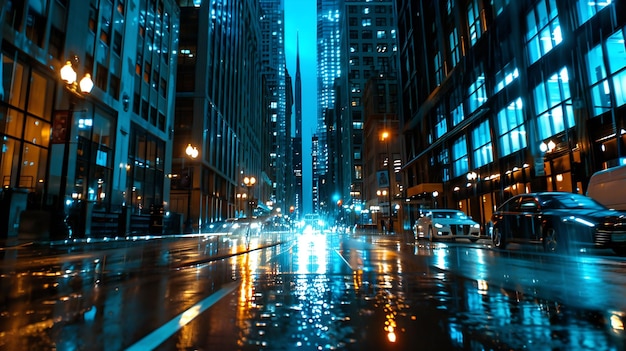 Foto la lluvia en la ciudad por la noche ia generativa