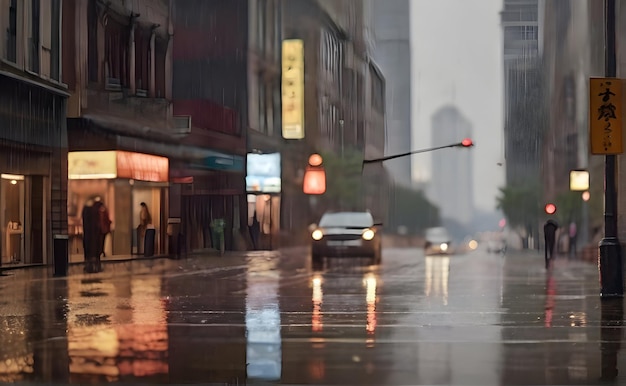 Foto la lluvia en la ciudad con el tráfico