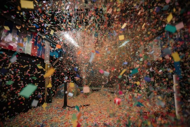 Foto lluvia de confeti desde el techo en una exhibición deslumbrante