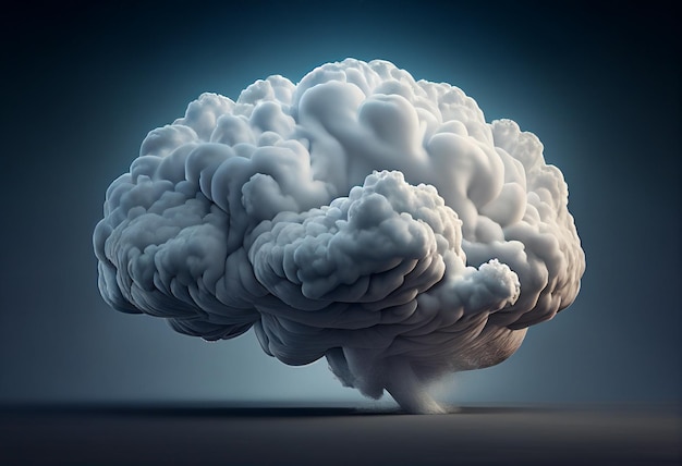 Lluvia de ideas concepto como un cerebro humano con un cielo tormentoso como una ilustración 3D ai generativo