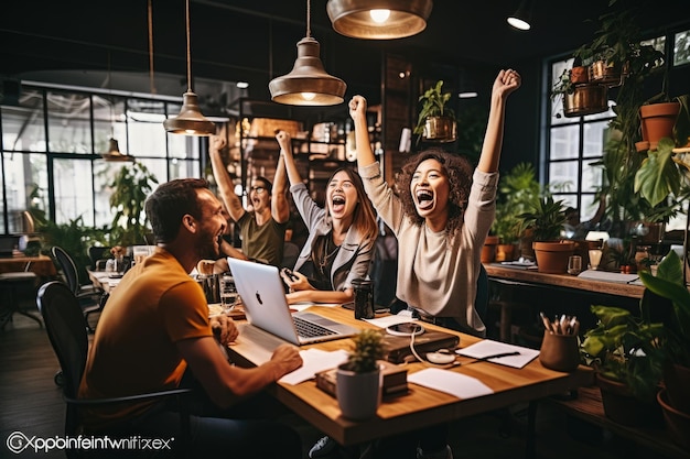 Lluvia de ideas del equipo de inicio de negocios en la sala de reuniones IA generativa