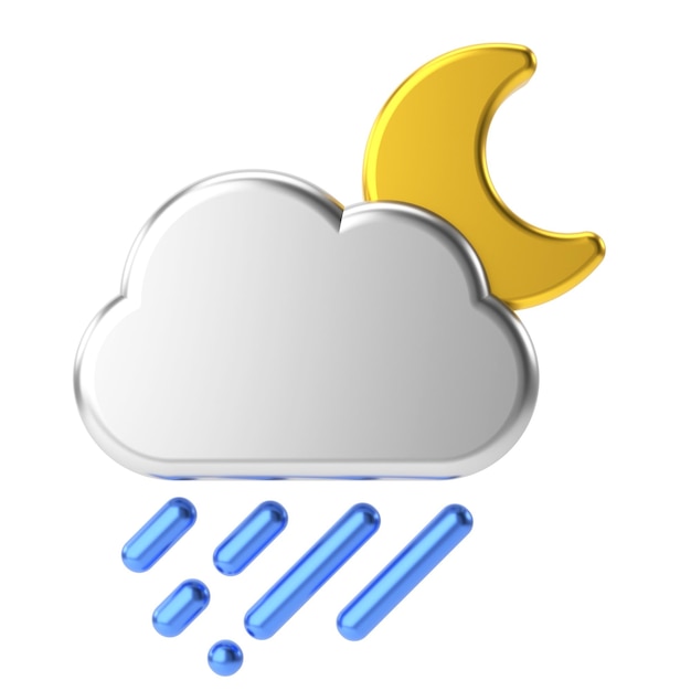 Lluvia en la noche Ícono de clima 3D Ícono de clima 3D Elemento 3D