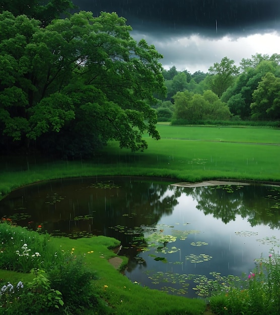 La lluvia en un paisaje rural pintoresco