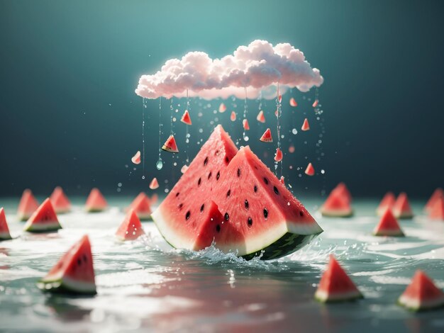 Foto lluvia de sandía con nube una idea minimalista creativa