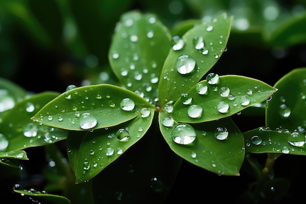 Lluvia suave en el sereno campo verde generativo IA