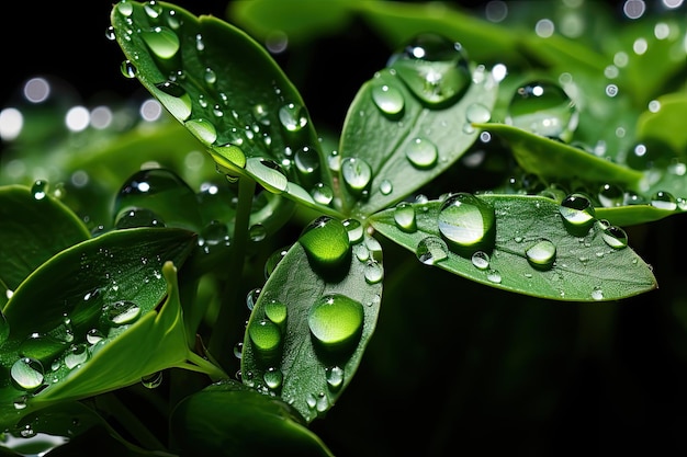 Lluvia suave en el sereno campo verde generativo IA