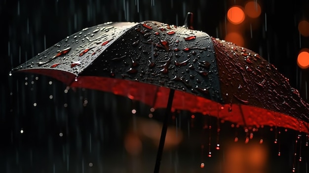 Foto lluvia y viento en paraguas negroia generativa