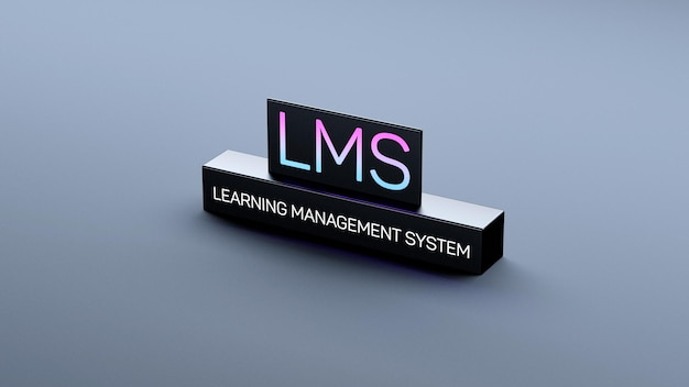 LMS Learning Management System inscrição de texto em blocos banner LMS conceito renderização 3D