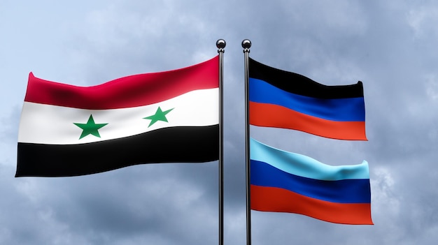 LNR e DNR e bandeiras da Síria Céu azul e bandeira LNR bandeira LNR bandeira Síria LNR LNR Síria