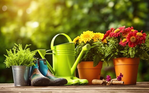 Foto lo esencial para la jardinería en superficie de madera