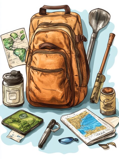 Lo esencial para viajar Una mochila y su contenido