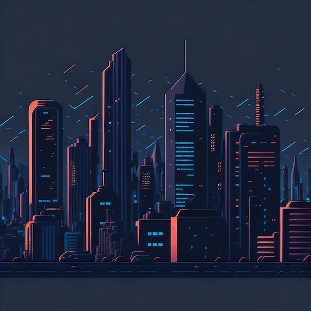 lo fi animationsstil nachtliche städtische Skyline