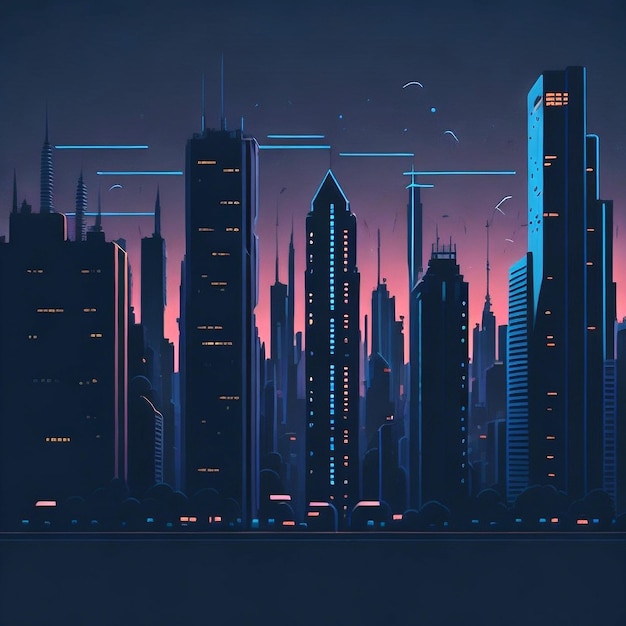 Lo fi estilo de animación horizonte de la ciudad nocturna