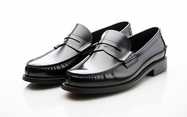 Loafers clássicos de couro preto para uma presença polida isolada em fundo branco