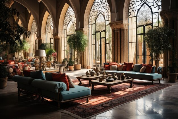 Lobby do hotel com móveis de estilo persa fotografia de publicidade profissional
