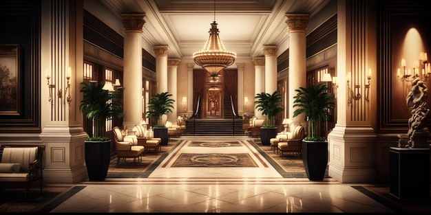Lobby grande da área de recepção de um design de hotel de luxo