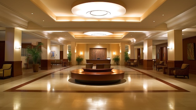 Lobby de un hotel tropical arquitectónicamente lujoso Estilo interior de negocios moderno generado por IA