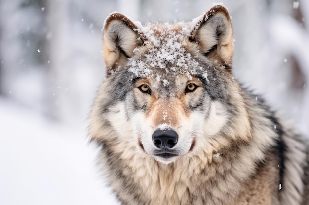 Lobo adulto na neve do inverno IA generativa