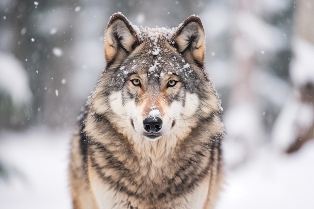 Lobo adulto na neve do inverno IA generativa
