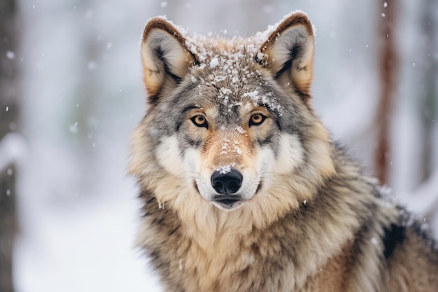 Lobo adulto na neve do inverno IA generativa