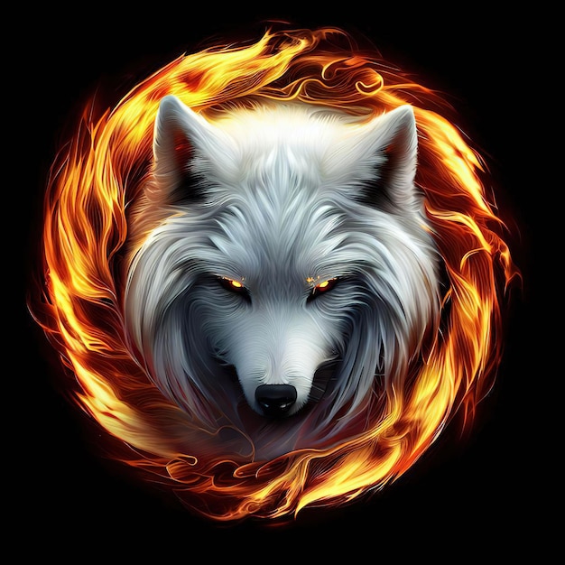 Un lobo con un anillo de fuego en el centro.