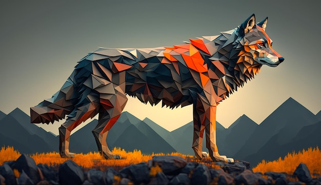 Lobo animal geométrico imagem de alta resolução de baixo poli arte gerada por Ai