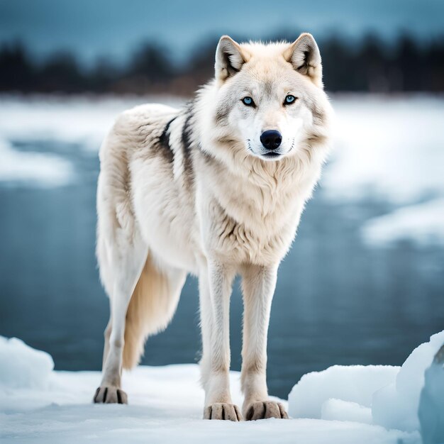 El lobo ártico en el hielo