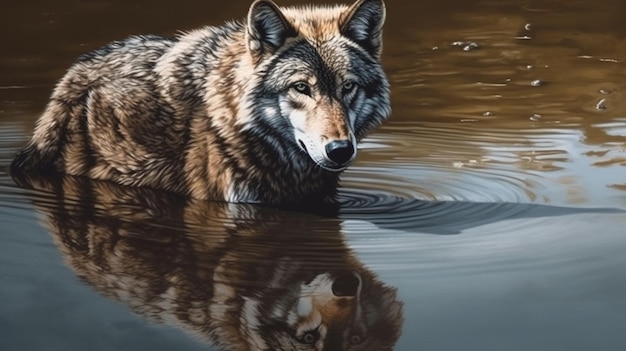 Lobo aullando al atardecer en las montañasgenerativo ai