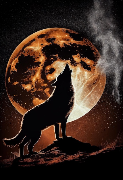 Lobo aullando a la luna generado por la IA