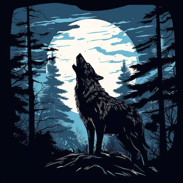 un lobo aullando en la luna llena