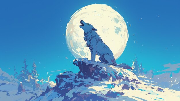 El lobo aullando a la luna