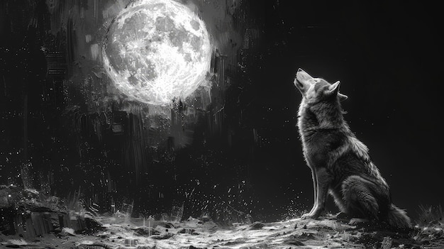 El lobo aullando a la luna