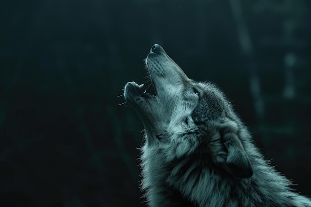 Foto lobo aullando en la oscuridad lobo lobo