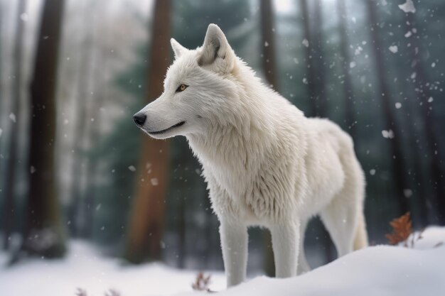 Lobo blanco en bosque nevado Generar Ai