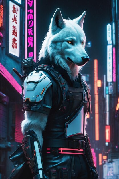 Foto el lobo blanco cyberpunk