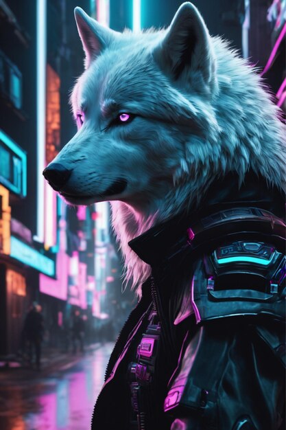 Foto el lobo blanco cyberpunk