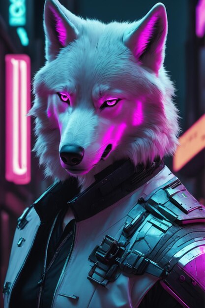 Foto el lobo blanco cyberpunk