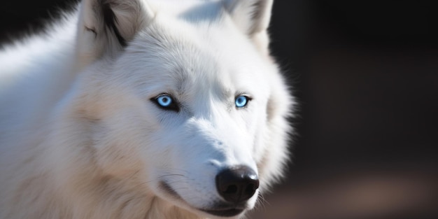 Un lobo blanco con ojos azules.