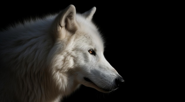 Lobo blanco sobre un fondo negro creado con tecnología de IA generativa