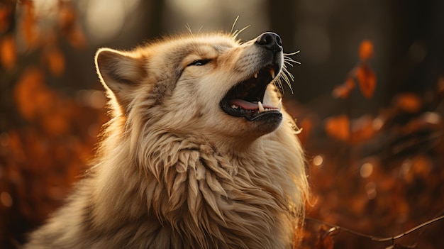 un lobo con la boca abierta y la boca abierta.