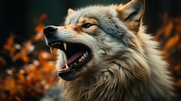un lobo con la boca abierta y la palabra cita en él