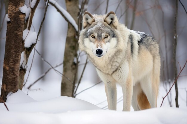 lobo en el bosque afuera en invierno