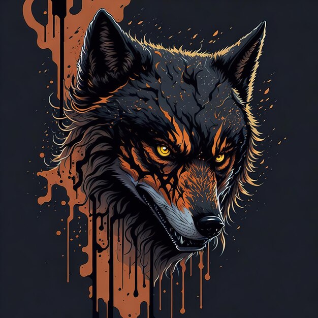 Lobo en el bosque ilustración plana ai